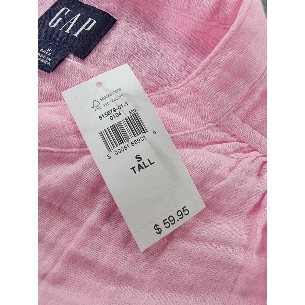 Gap Shirt Womens Small Tall Pink Long Sleeve Gauze Button Front Cotton Blouse - Picture 3 of 12